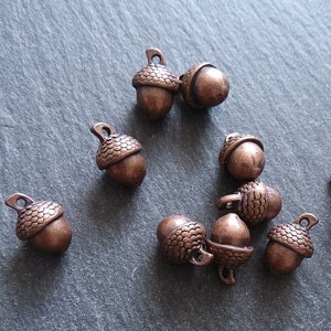 6 or 30 Acorn Charms Antique Copper Tone Solid 15x10mm