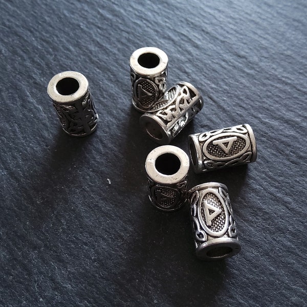 6 or 30 Thurisaz ᚦ Rune Beads Elder Futhark Antique Silver Tone 13x8mm. Large 4.7mm Hole