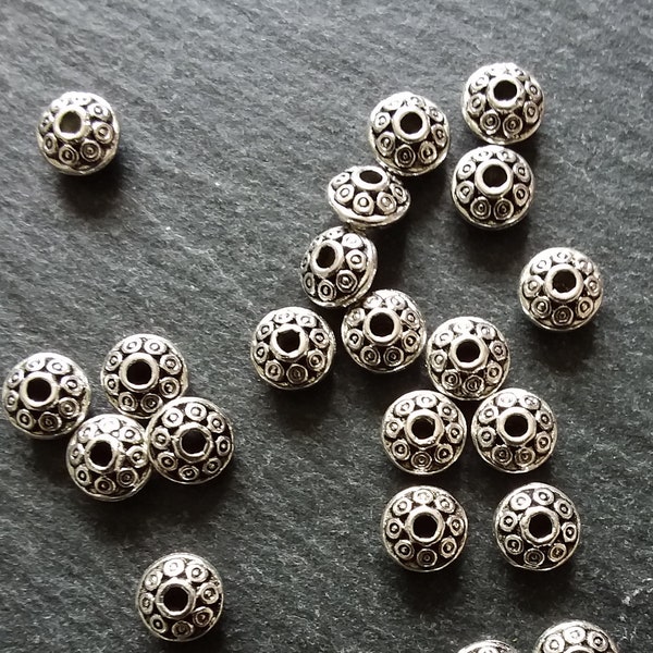 20 or 100 Antique Silver Tone 6mm Flying Saucer Shaped Spacer Beads 6x4mm. Hole: 1.5mm
