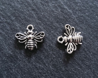 10 or 50 Little Antique Silver Tone Bee Charms 13x11mm