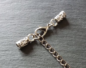 5 or 25 Antique Silver Patterned End Cap Sets for 3mm Cord Necklaces with Extender Chain (3.5mm end caps)