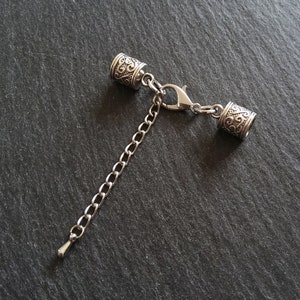 4 or 20 Antique Silver Tone Patterned End Cap Sets for 5.5mm Cord with Extender Chain (6mm end caps)