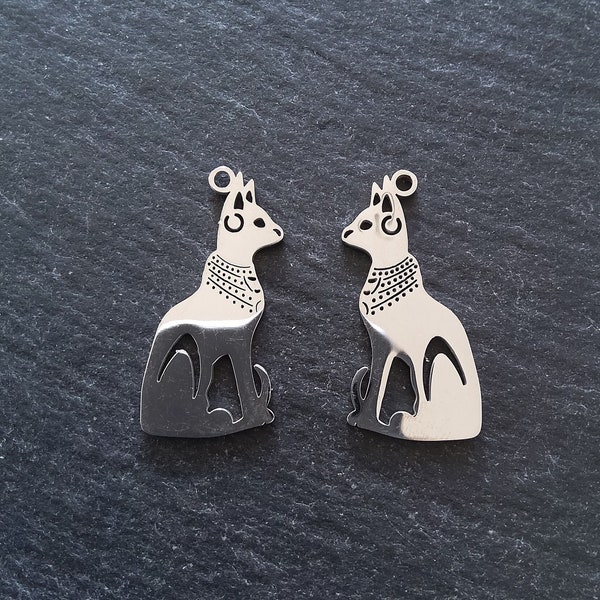 2 or 10 Stainless Steel Egyptian Cat Goddess Bastet Charms 30x15mm