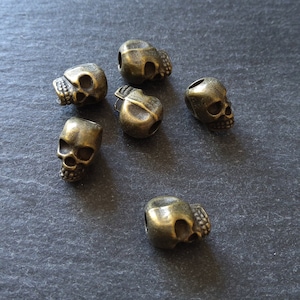 6 or 30 Antique Bronze Tone 12mm 3D Skull Beads 12x8x10mm Vertical 3.5mm Hole