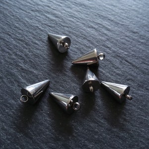 4 or 20 Cone Spike Charms Stainless Steel Solid Smooth 14x7mm