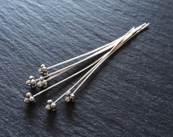 6 or 30 Antique Silver Tone Bali Style Ball Hat Headpins 52mm (2") Long