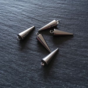 5 or 25 Cone Spike Charms Stainless Steel Solid Smooth 18x5mm