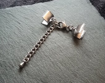 12mm Clasps /& Blue Glass Drop 6 sets Silver Plated Crimp Ends for 16mm Ribbon