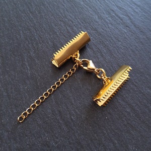 1 or 5 Gold Stainless Steel Crimp End Sets for 25mm (1 inch) Ribbon with Extender Chain