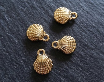 2 or 10 Sea Shell Charms Real 14K Gold Plated Alloy 13.5x10x4mm. Nickel FREE