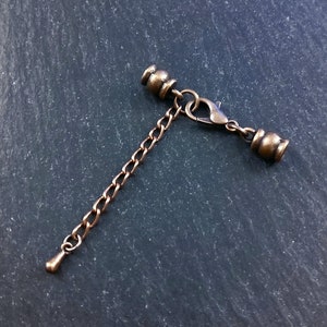 5 or 25 Antique Copper Barrel End Cap Sets for 2.5mm Cord Necklaces with or without Extender Chain (3mm caps)