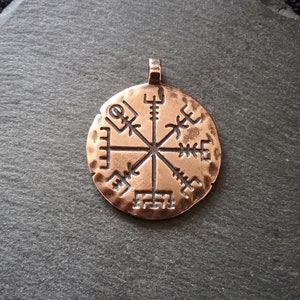 1 or 5 Icelandic Vegvísir Wayfinder Compass Pendant Solid Copper 35x29mm