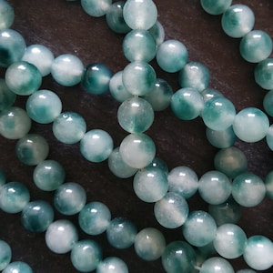 8mm Flower Jade Natural Dyed Teal Green Round Gemstone Beads Full 15.3 inch Strand