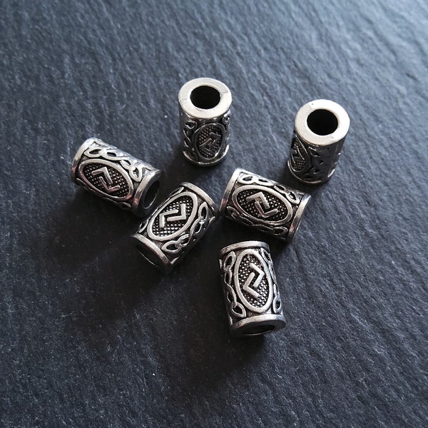 6 or 30 Jera ᛃ Rune Beads Elder Futhark Antique Silver Tone 13x8mm. Large 4.7mm Hole