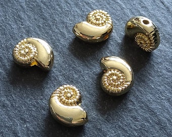 5 or 25 Shell Snail Ammonite Beads Real 14K Gold Plated Alloy 11x8mm. Nickel FREE