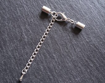 6 or BULK 30 Sets of Silver Plated Crimp Ends for 4mm to 4.5mm Cord with 12mm Lobster Clasps