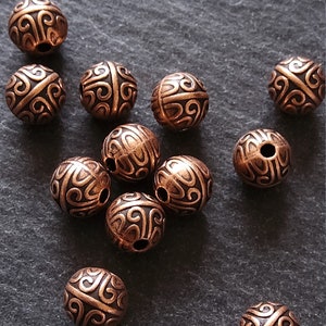 10 or 50 Chinese Design 7mm Diameter Antique Red Copper Round Spacer Ball Beads Hole: 1.4mm