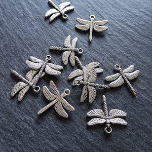 10 or 50 Dragonfly Charms Antique Silver Tone 18x18mm