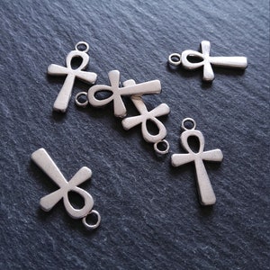 10 or 50 Ankh Charms Silver Tone Ancient Egyptian Small Plain 22x13mm