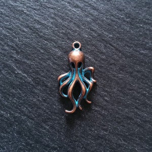 8 or 40 Antique Copper Octopus Charms with Blue Patina 31x17mm