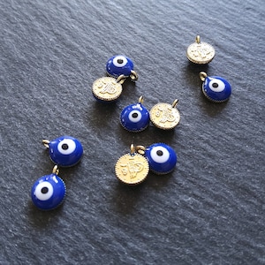 4 or 20 Evil Eye Charms Gold Plated Alloy with Blue & White Enamel 10x17mm