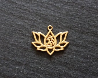 4 or 20 Real Gold Plated Lotus Flower with Ohm Charms 16.5x20.5mm Nickel FREE