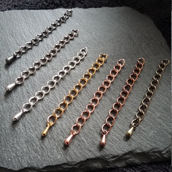 10 Extension Chain with Drop in Silver Plated, Silver Tone, Antique Copper, Antique Bronze, Gunmetal, Gold Plated or Rose Gold 50mm