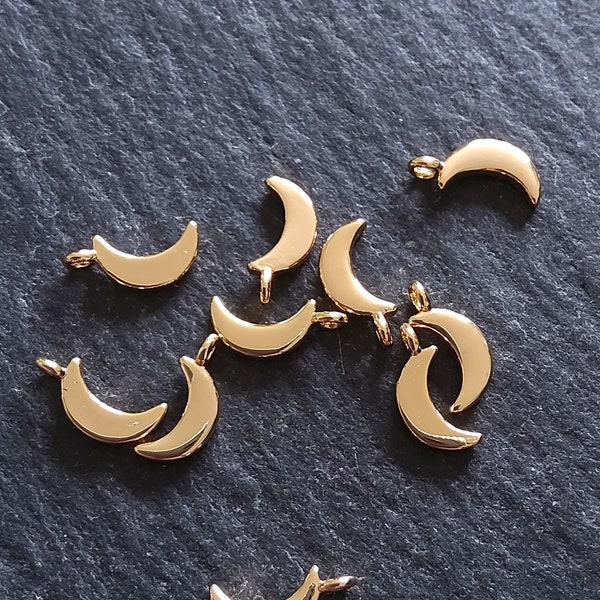 5 or 25 Small Crescent Moon Charms Real Gold Plated Brass 8x4mm Nickel Free