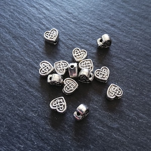 20 or 100 Celtic Knot Heart Beads 7mm Antique Silver Tone 7x7x3.6mm