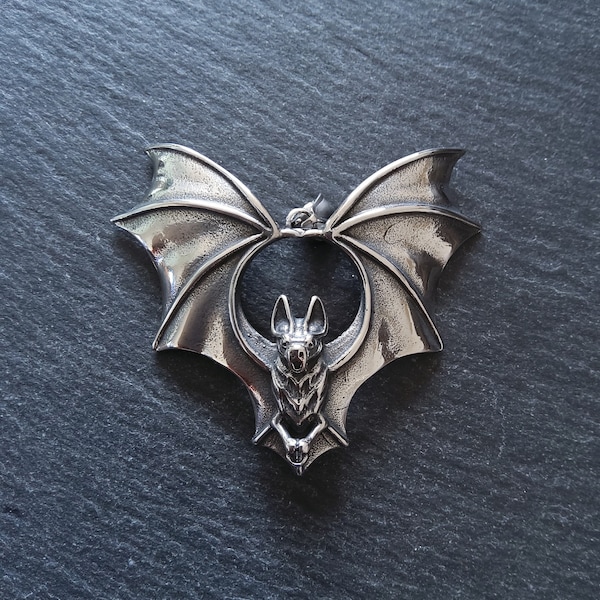 Grand Pendentif Chauve-Souris Volant Acier Inoxydable 53x63x10mm