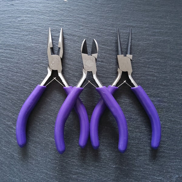 Craft Pliers Round Nose, Side Cutter and Grip Pliers in Purple 12cm Long