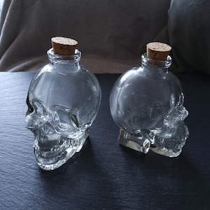1 or 5 Large Clear Glass Skull Bottles with Cork Stopper 120ml Size 90x60mm