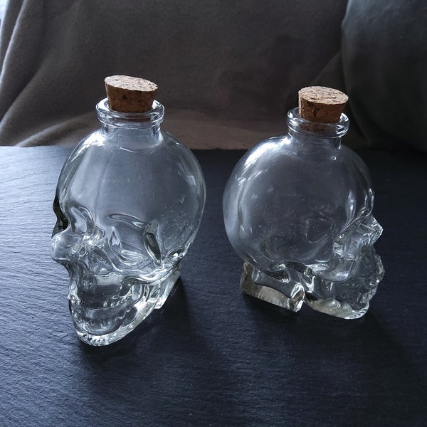 1 ou 5 grandes bouteilles Skull en verre transparent avec bouchon en liège, 120 ml, 90 x 60 mm