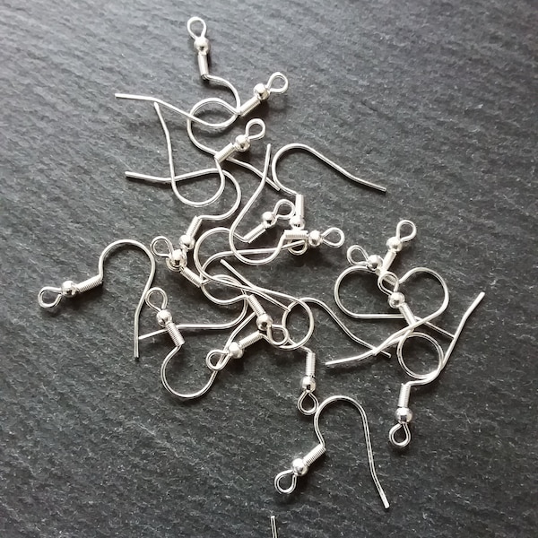 10 ou 50 boucles d'oreilles crochets en acier plaqué argent sterling 925 véritable 20 x 20 mm