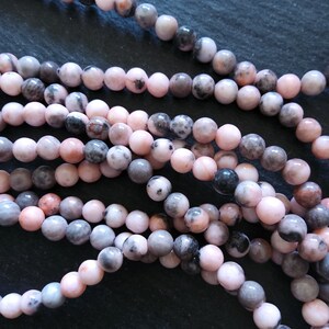 6mm Zebra Jasper Natural Grey & Pink Round Gemstone Beads Full 15" Strand