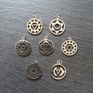 Set of 7 Stainless Steel Chakra Solar Charms Flat 22x19mm