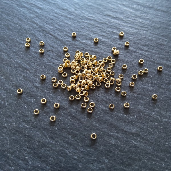 60 or 300 Crimp Beads Genuine 24K Gold Plated 316 Surgical Steel 1.9mm Hole: 1mm