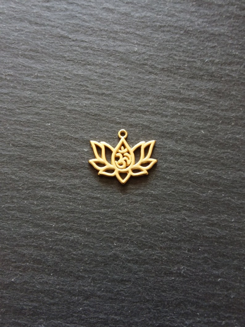 4 or BULK 20 Real Gold Plated Lotus Flower with Ohm Charms 16.5x20.5mm Nickel FREE