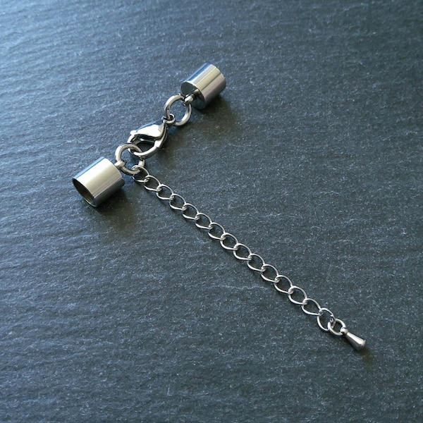 2 or 10 Stainless Steel End Cap Sets for 6.5mm Cord with or without Extender Chain (7mm end caps)