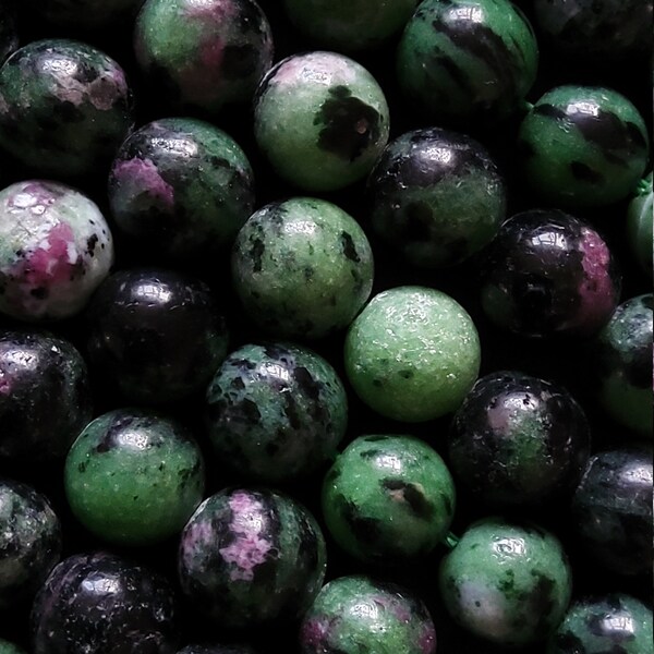 8.5mm Ruby in Zoisite Natural Gemstone Beads Green & Purple Round Polished Full 15.7 inch strand