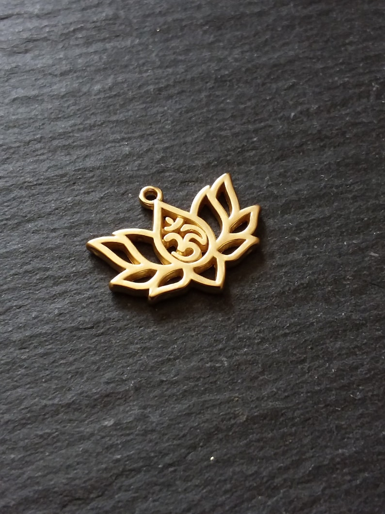 4 or BULK 20 Real Gold Plated Lotus Flower with Ohm Charms 16.5x20.5mm Nickel FREE