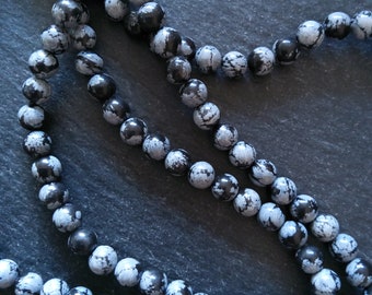 6.5mm Snowflake Obsidian Natural Gemstone Round Beads Full 15.7 Inch Strand