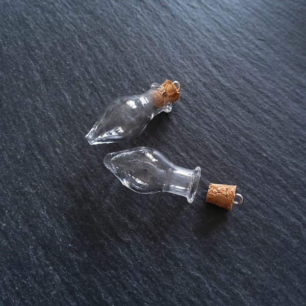 2 ou 10 petites bouteilles en verre avec bouchon en liège et écrou à visser. Taille 30x14mm