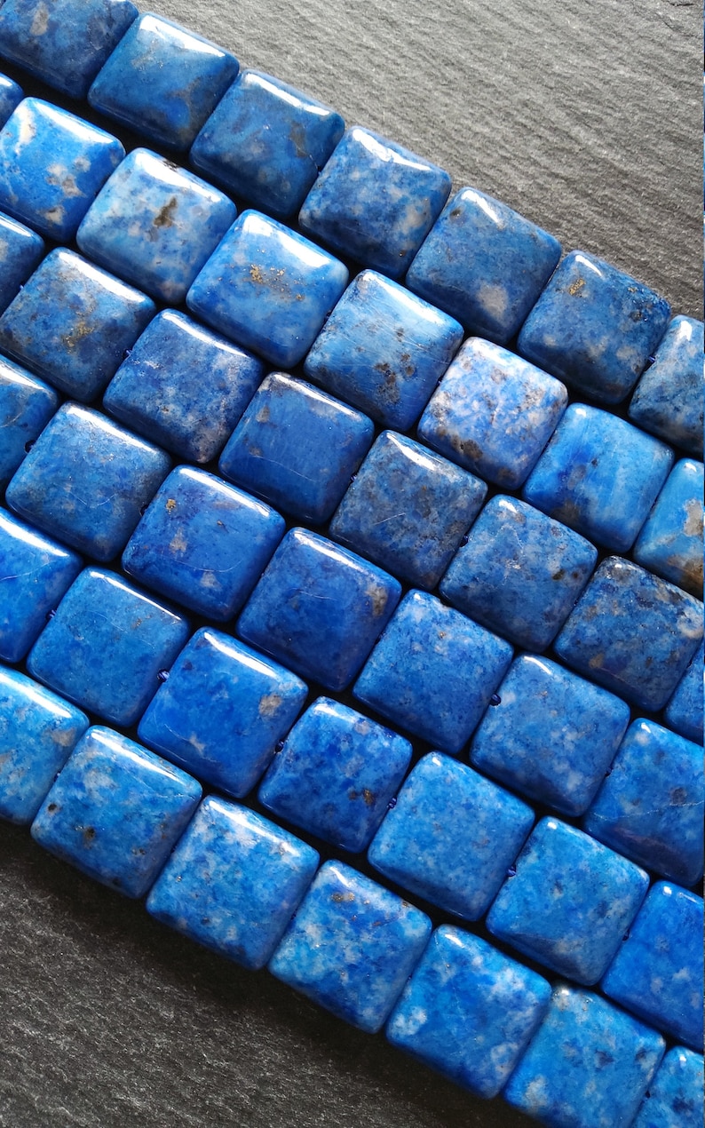 14mm Natural Lapis Lazuli Undyed Flat Rounded Square Beads Undyed Full 15.3 inch Strand 14x14x4mm