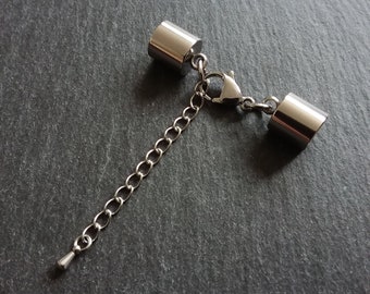 2 or 10 Stainless Steel End Cap Sets for 8.5mm Cord with Extender Chain (9mm end caps)