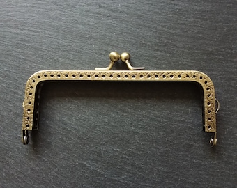 Patterned 12.7cm (5 inch) Antique Bronze Tone Metal Frame Kiss Clasp Rectangle For Purse or Bag 12.7x6.6cm