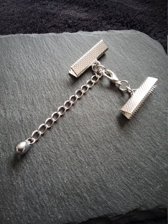 12mm Clasps /& Silver Glass Drop 6 sets Silver Plated Crimp Ends for 16mm Ribbon