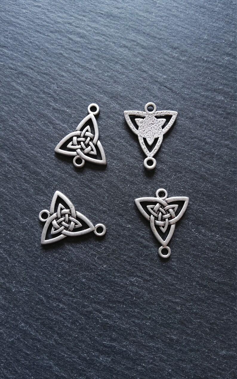 4 or 20 Celtic Knot Sterling Silver Plated Triangular Connector Charms 24.5x20mm Nickel FREE image 5