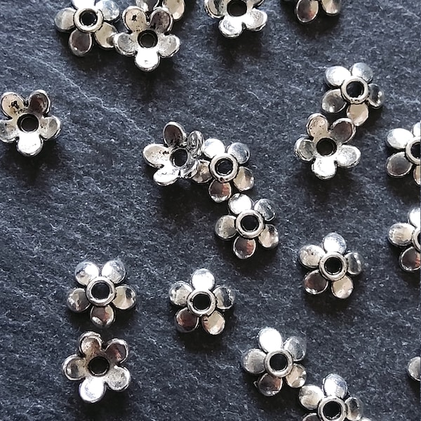 100 or 400 Flower Bead Caps 6mm Antique Silver Tone