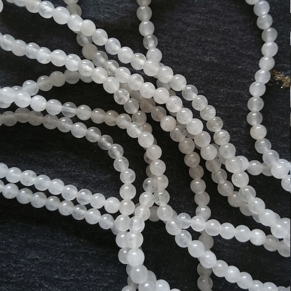 4.5mm Natural White Jade Undyed Round Polished Beads. Full 16 inch Strand